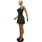 Acid-washed Distressed Twisted Camisole With Pleated Dress