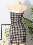 Brown Belly-Baring Vest Plaid Skirt Two-Piece Set