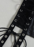 Black Oblique Collar Hollow Tie One-Side Long Sleeve Hip Dress