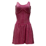 Acid-washed Distressed Twisted Camisole With Pleated Dress