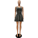 Acid-washed Distressed Twisted Camisole With Pleated Dress