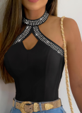 Sexy Large V-neck Halter Neck Inner Blouse With Hot Diamond Hollow Top