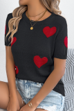 Spring And Summer Casual Contrast Color Heart Short-Sleeved Sweater Valentine'S Day Top