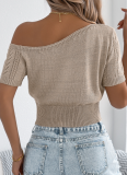 Spring And Summer Casual Off-Shoulder Hollow Short-Sleeved Holiday Knitted Tops For Women