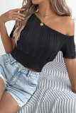 Spring And Summer Casual Off-Shoulder Hollow Short-Sleeved Holiday Knitted Tops For Women