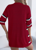 Spring and Summer Casual Striped Hollow Mid Sleeve Knit Cardigan Holiday Cardigan