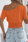 Spring And Summer Casual Off-Shoulder Hollow Short-Sleeved Holiday Knitted Tops For Women