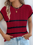 Spring And Summer Striped Twist Casual Loose Knit Sweater Vacation Top