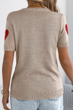 Spring And Summer Casual Contrast Color Heart Short-Sleeved Sweater Valentine'S Day Top
