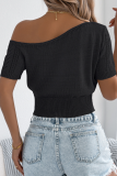 Spring And Summer Casual Off-Shoulder Hollow Short-Sleeved Holiday Knitted Tops For Women