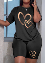 Street Fashion Love Heart Printed Plus Size Women's Two-Piece Set