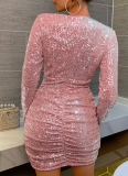 Sexy V-Neck Sequined High Waist Hip Dress
