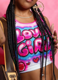 Sleeveless Printed Cropped U-Neck Navel-Exposed Tank Top