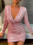 Sexy V-Neck Sequined High Waist Hip Dress