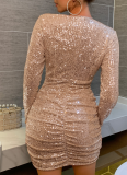 Sexy V-Neck Sequined High Waist Hip Dress