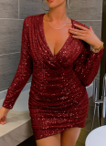 Sexy V-Neck Sequined High Waist Hip Dress