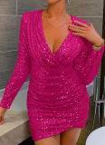 Sexy V-Neck Sequined High Waist Hip Dress