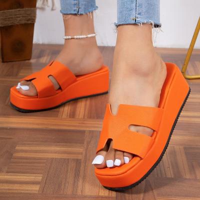 Plus Size Thick-Soled H Slippers New Round-Toe Fashion Wedge Open-Toe Slippers