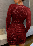 Sexy V-Neck Sequined High Waist Hip Dress