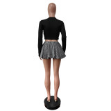 Hot Sale Belly Exposed Elastic Bow Plaid Pants Skirt Suit