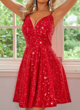 Sexy Fashion Deep V Zipper Sequin Dress