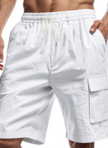 Sports Casual Loose Solid Color Linen Drawstring Shorts