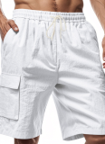 Sports Casual Loose Solid Color Linen Drawstring Shorts
