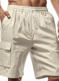Sports Casual Loose Solid Color Linen Drawstring Shorts