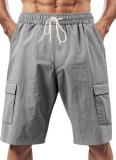 Sports Casual Loose Solid Color Linen Drawstring Shorts
