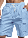 Sports Casual Loose Solid Color Linen Drawstring Shorts