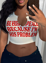 Fashion Sexy Letter Print T-shirt For Women U-neck Vest