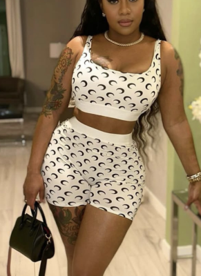 Sexy Slim Vest Shorts Suit Fashionable Crescent Print Two-piece Suit