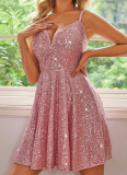Sexy Fashion Deep V Zipper Sequin Dress