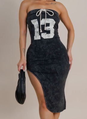 Fashionable Hot Girl Style Irregular Print Tube Top Dress