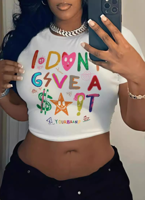 Navel-Exposed Printed Short-Sleeved T-Shirt