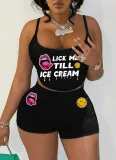 Fashionable Sexy Women's Suspender Belly-baring Top and Shorts Suit