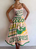 Solid Color Sexy U-neck Waist Pleated Sling Dress