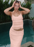 Sexy Halter Neck Backless Chest Wrap Slim Fit Double Layer Strappy Long Skirt Suit