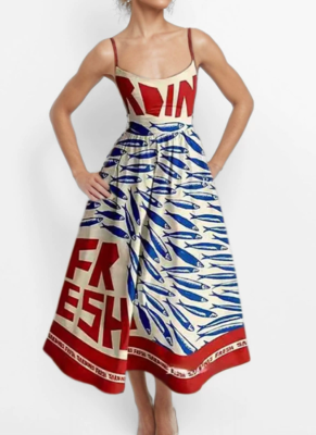 Solid Color Sexy U-neck Waist Pleated Sling Dress