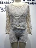 Hook-and-loop French Embroidery Cotton Shorts Suit