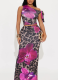 Fashion Slim Fit Printed Slant Neck Lace-up Short Top Hip-wrapped Long Skirt Set