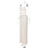 Sexy Halter Neck Backless Chest Wrap Slim Fit Double Layer Strappy Long Skirt Suit
