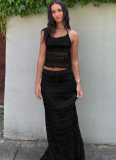 Sexy Halter Neck Backless Chest Wrap Slim Fit Double Layer Strappy Long Skirt Suit