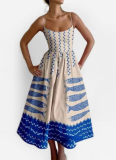 Solid Color Sexy U-neck Waist Pleated Sling Dress