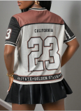 Popular Color Contrast Digital Print Hollow See-through Loose Short-sleeved Top