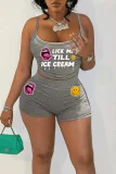 Fashionable Sexy Women's Suspender Belly-baring Top and Shorts Suit