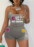 Fashionable Sexy Women's Suspender Belly-baring Top and Shorts Suit