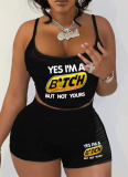 Fashionable Sexy Women's Suspender Belly-baring Top and Shorts Suit