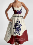Solid Color Sexy U-neck Waist Pleated Sling Dress