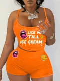 Fashionable Sexy Women's Suspender Belly-baring Top and Shorts Suit